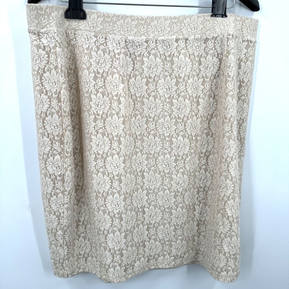 Cato Pencil Skirt 18W 20W Beige Lace Bodycon Fitted Pull On BOHO Festival